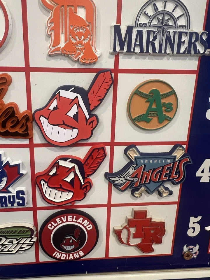 LOTE DE 2 IMANES DE NEVERA PLACA DE PIE DE GOMA DE LOS INDIOS DE CLEVELAND RETRO MLB DE COLECCIÓN Foto 2 de 3