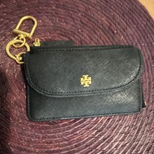 Tory Burch Black Zip-Around Wallet w/ Gold Key Ring, Logo, Card Slots