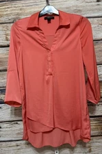 Renuar Light Coral Air Flow 3/4 Roll Tab Asymmetrical Hem Blouse Small