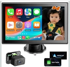 Baby Car Monitor with 7" Split Screen, Wireless CarPlay & Android Auto, H