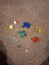 28 Original Antique Vintage Old Marbles Lot Cats Eye Blue Green Orange Yellow