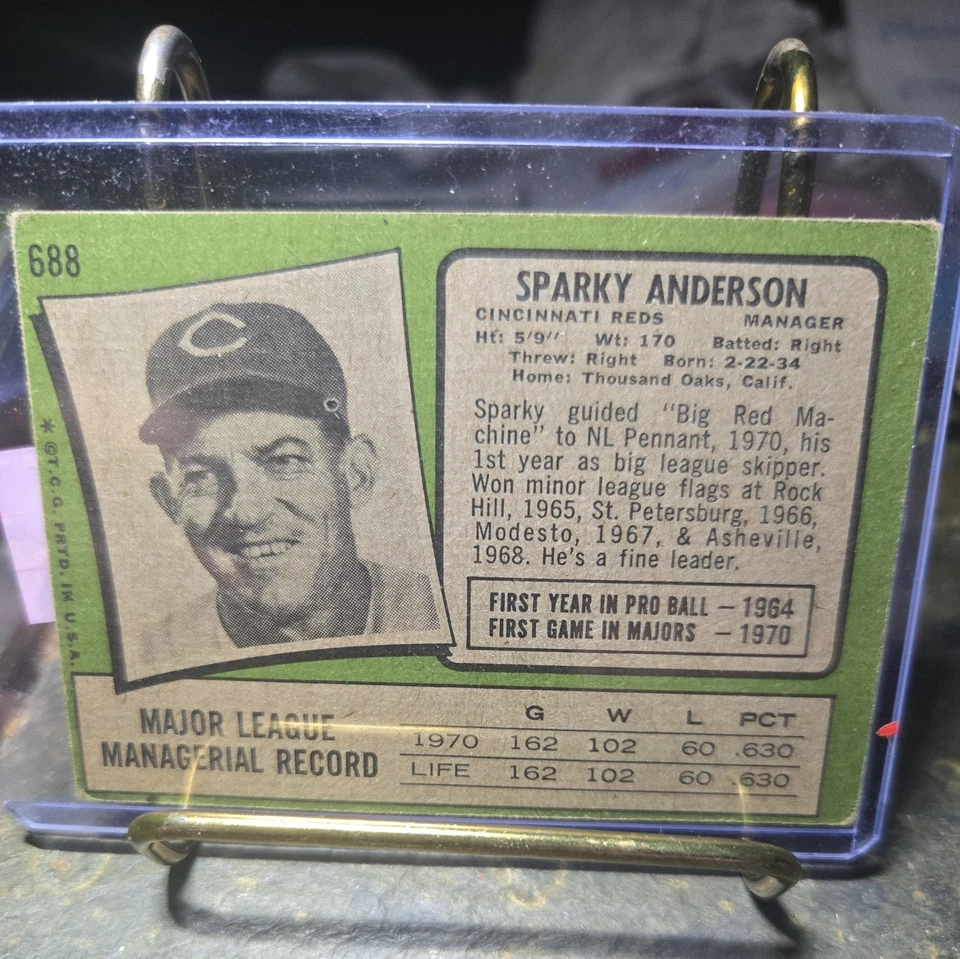 Topps Sparky Anderson 1971 #688 Hi Number SP EN MUY BUEN ESTADO-ROJOS Foto 2 de 2