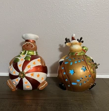Set of 2 Home Reflections Flameless Luminaries w/ Gift Box Reindeer Gingerbread