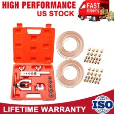 Brake Line Pipe Kit 3/16 + 1/4 25FT Copper Pipe Flaring Tool + 40 Nuts Fittings