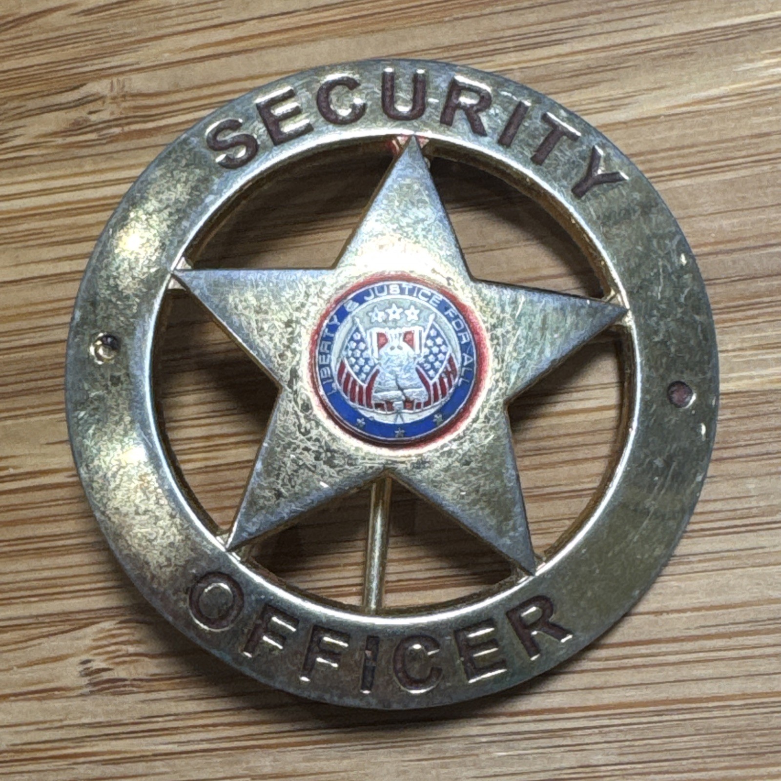 Security Officer Metal Badge Pinback Star Pin Gold Tone Eagle Center