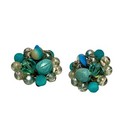 Vintage Blue Turquoise Faux Pearl Round Cluster Clip On Earrings 1"  — photo 1
