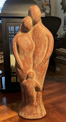 Vintage 15'' Terracotta Mid Century Modern Family Sculpture Abstract Clay Statue