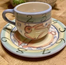 2 Piece Child s Cup And Plate Set Handmade Pottery Bunny Theme