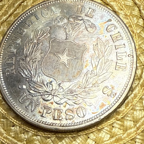 Chile Un Peso Os 1877 In Great Condition - Picture 6 of 9