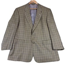 Hart Schaffner Marx Wool Windowpane Plaid Blazer Suit Jacket Gold 44-46 Vtg