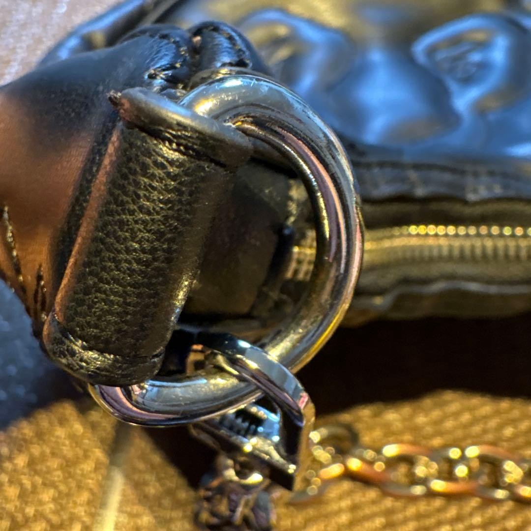 A BATHING APE Black Leather Shoulder Bag Gorilla Embossed Metal Chain 9.1x3.2in thumbnail 4