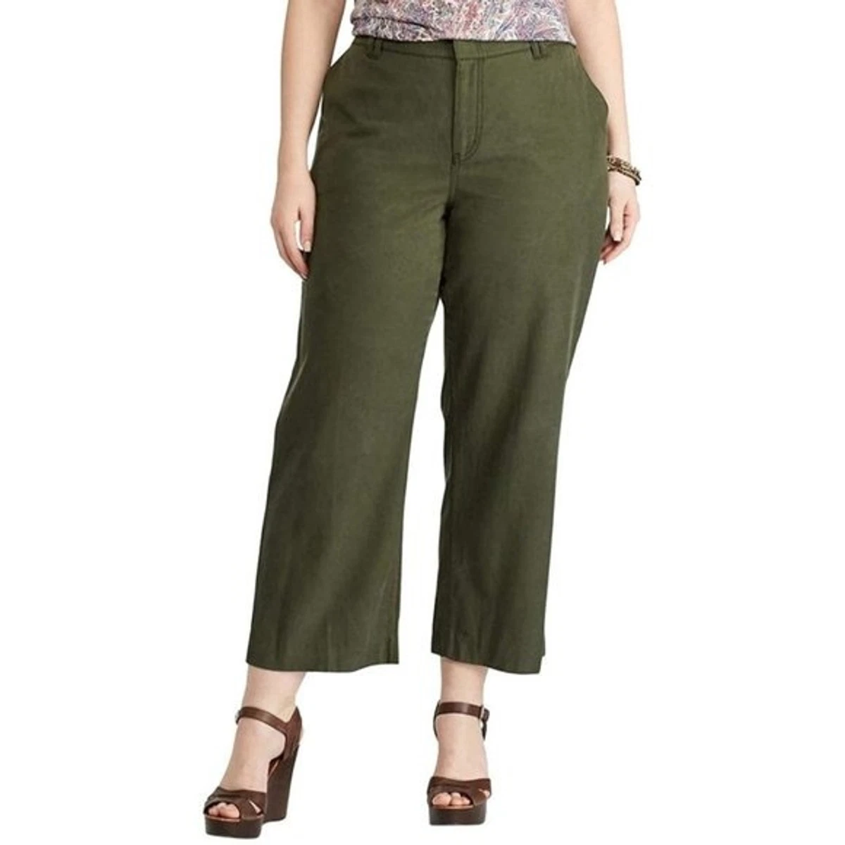 NWT Womens Plus Size 16W Chaps Olive Army Green Wide Leg Tencel