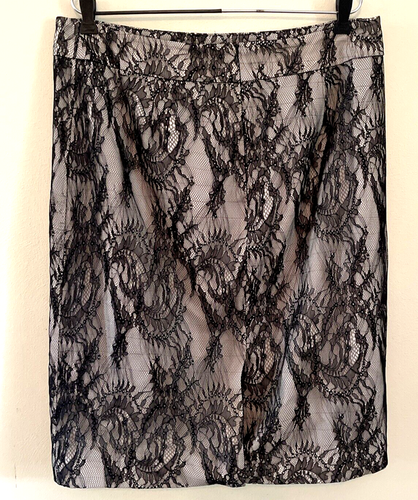 Calvin Klein Pencil Skirt Size 16 Black Lace Cream Lined Jacquard Feminine NWT! - Picture 2 of 9