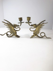 Vintage Brass Dragon Candle Holder Griffin Gothic Mid Century Art Set Of 2 Ebay