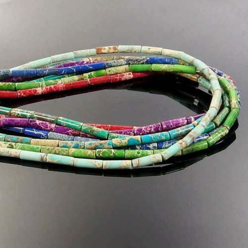 6 Strand Artificial Sea Sediment Jasper Gemstone Tube Cylinder Spacer Beads 15" - Picture 1 of 7