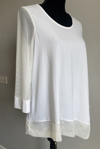 Joseph Ribkoff White Top Blouse with Sheer Mesh Sleeves Floaty Cruise UK 10 NEW - Picture 4 of 12
