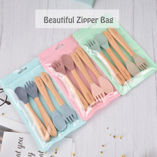 Silicone Baby Spoons and Forks Self-Feeding 12-18 Months, Soft-Tip Baby Flatw...