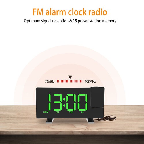 DE LED FM Radiowecker mit Projektion Digital Funkuhr Dimmbar Tischuhr Alarm USB - Bild 9 von 16