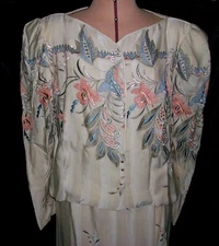 Natalie Aronson Vintage 90s Silk Charmeuse Embroidered Skirt & Jacket M