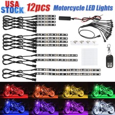 12pcs Motorcycle Atv Rgb Led Neon Under Glow Light Strip Kit Remote Waterproof