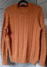 LUCA MORETTI Men Orange Knit Sweater Lana Vergine Wool Round Neck Pullover M/50