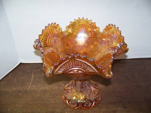 Fruit Bowl w/ Base Twins Carnival Marigold by Imperial Glass-Ohio Ruffled star - Picture 2 of 15