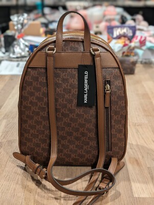 NWT Karl Lagerfeld Paris Brown Logo BACKPACK MEDIUM SZ NEW  display picture 1