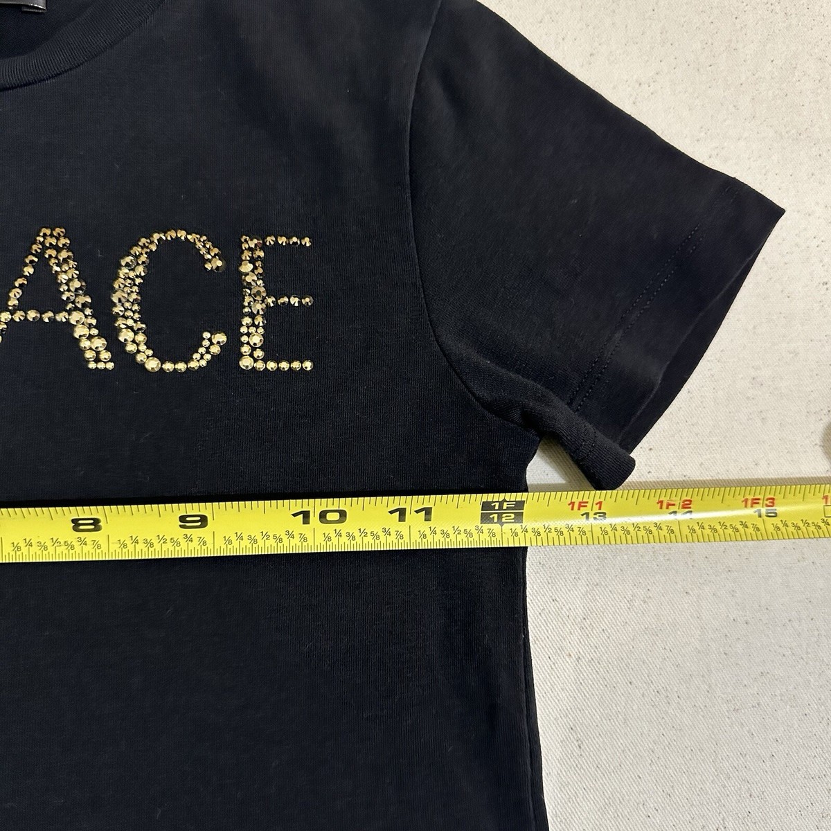 Versace Girl's Logo Rhinestone Embellished Tee Black/gold