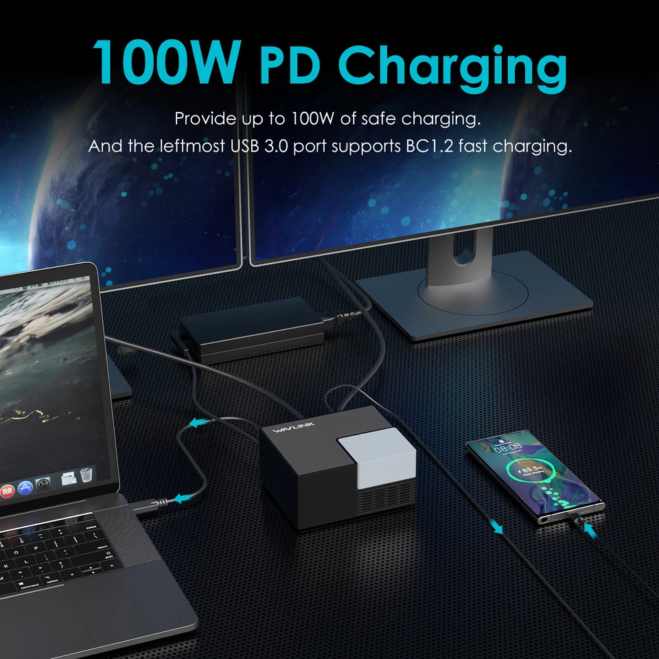 Estación de acoplamiento Wavlink USB C Dock concentrador 10 en 1 para computadora portátil Thunderbolt 3/4 Windows Foto 3 de 4