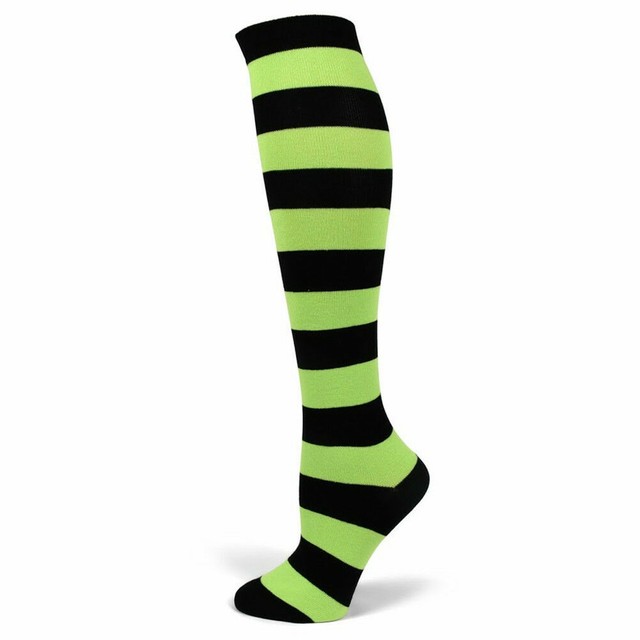 Women's Halloween costume Black/Lime Green Stripe Knee High Socks PM005 eBay