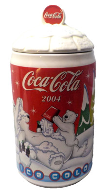 2004 Coca Cola 12'' Ceramic Cookie Jar Polar Bears Snow Ice cold