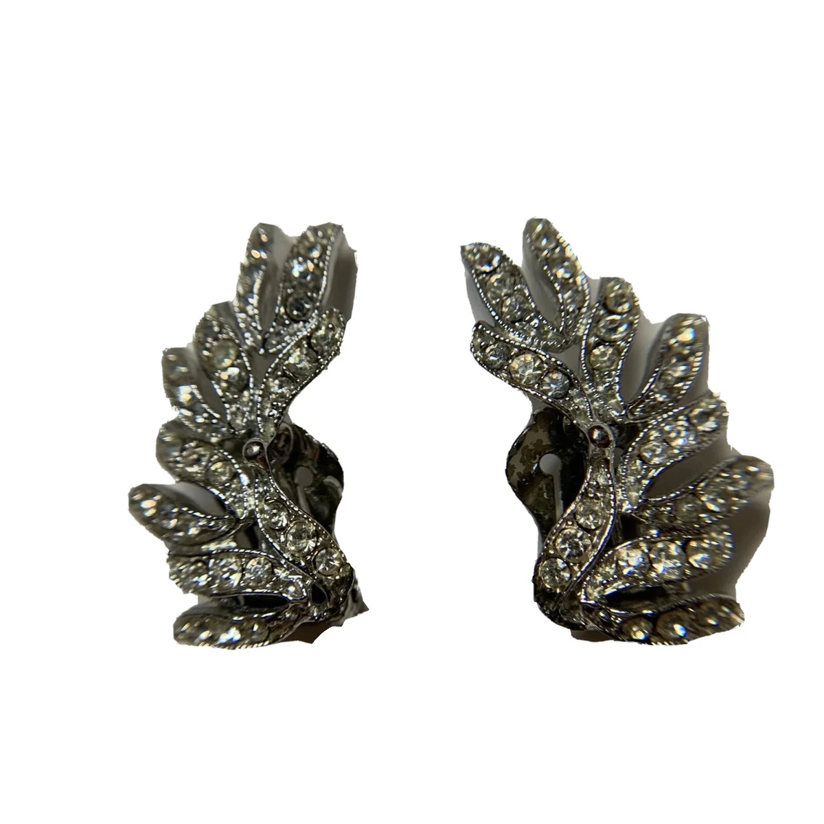 Bogoff Earrings Signed Clip On silver vtg rhodium plated rhinestones USA made eBay