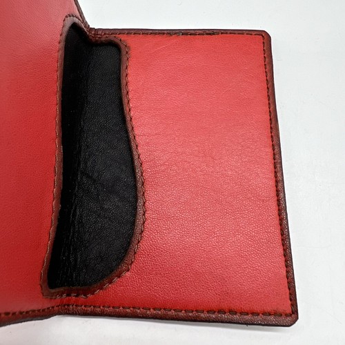 Handmade Genuine Leather Red Slim Bifold ID Card Holder USA Veteran Made - Picture 7 of 8