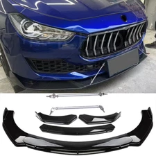 Glossing Black Car Front Bumper Lip Splitte + Strut Rods Bar For Maserati Ghibli