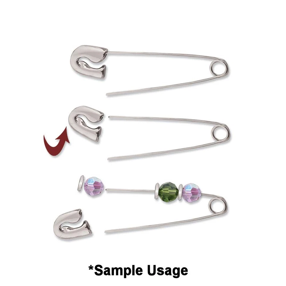 Safety Pin, 2 Silver Plated 2.4" Long Safety Friendship Pin with Removable Catch - Image 3 of 4