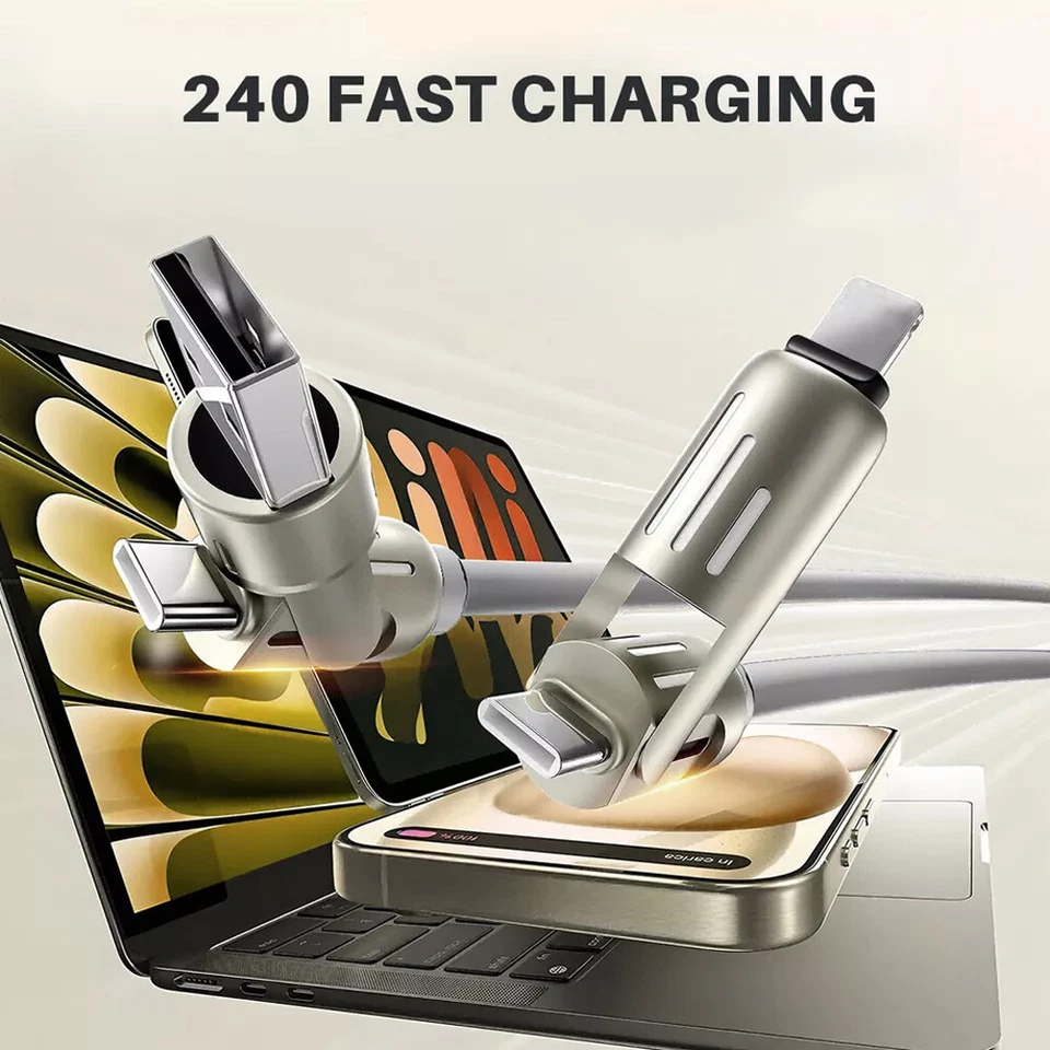 4-in-1 USB C Cable 240W 4FT Fit For Apple Cable Fast Charging 480Mbps Data Sync - Image 4 of 4