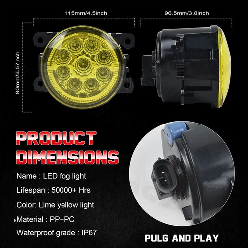 Par de luces antiniebla amarillas LED de conducción aptas para 2016 2017 2018 2019 2020 2021 Honda Civic - Imagen 9 de 14