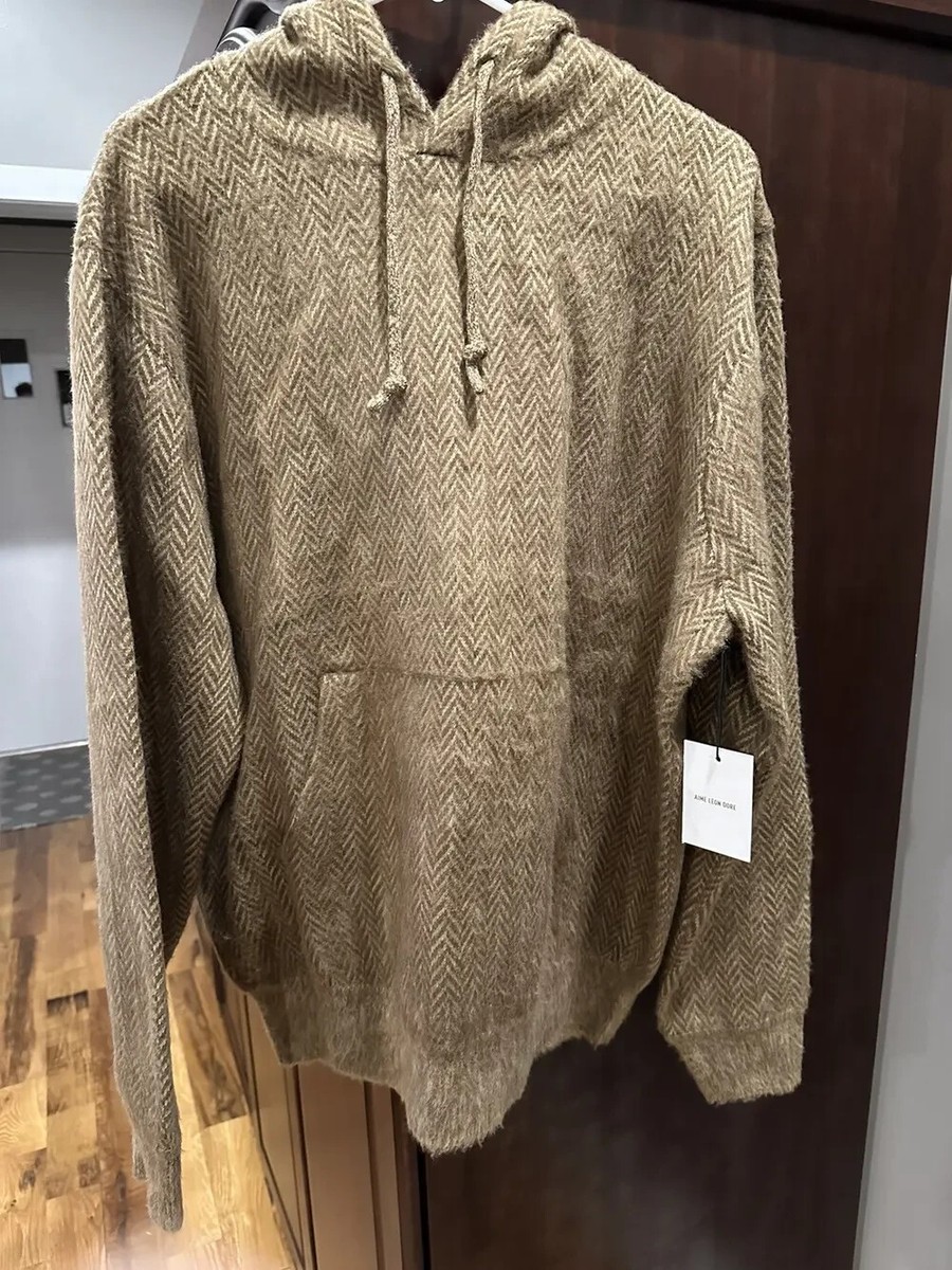 Aime Leon Dore Brushed Herringbone Hoodie size M Coffee Bean Brown