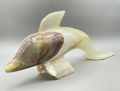 Vintage Onix Dolphin Nautical Sculpture Still Life Figurine Aquatic Large 16in''