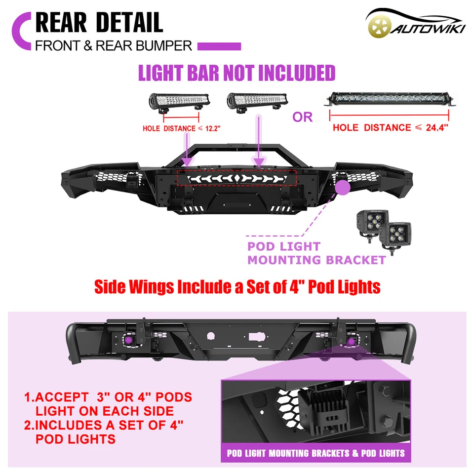 Front & Rear Bumper Steel For 2014 2015 Chevrolet Silverado 1500 W/Pot Lights Foto 2 de 4