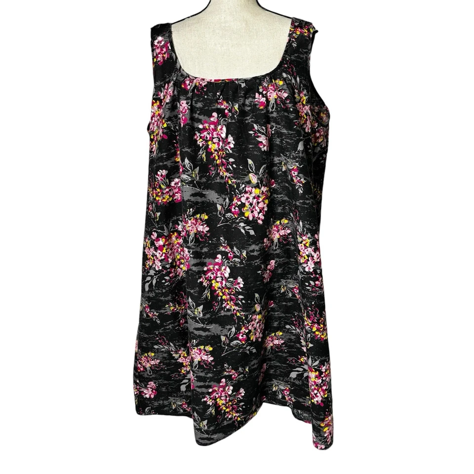 Vestido Anthony Richards 2X Negro Estampado Floral Correas Ajustables Bolsillos Foto 2 de 4
