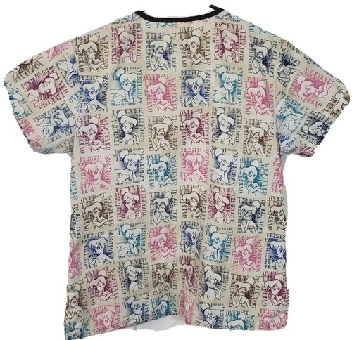 Disney Womens Scrub Top Size Extra Small Tan Short Sleeve Tinkerbell Pockets - Picture 3 of 6