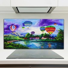 Kitchen Splashback Toughened Glass 120x60 painting balloons village water