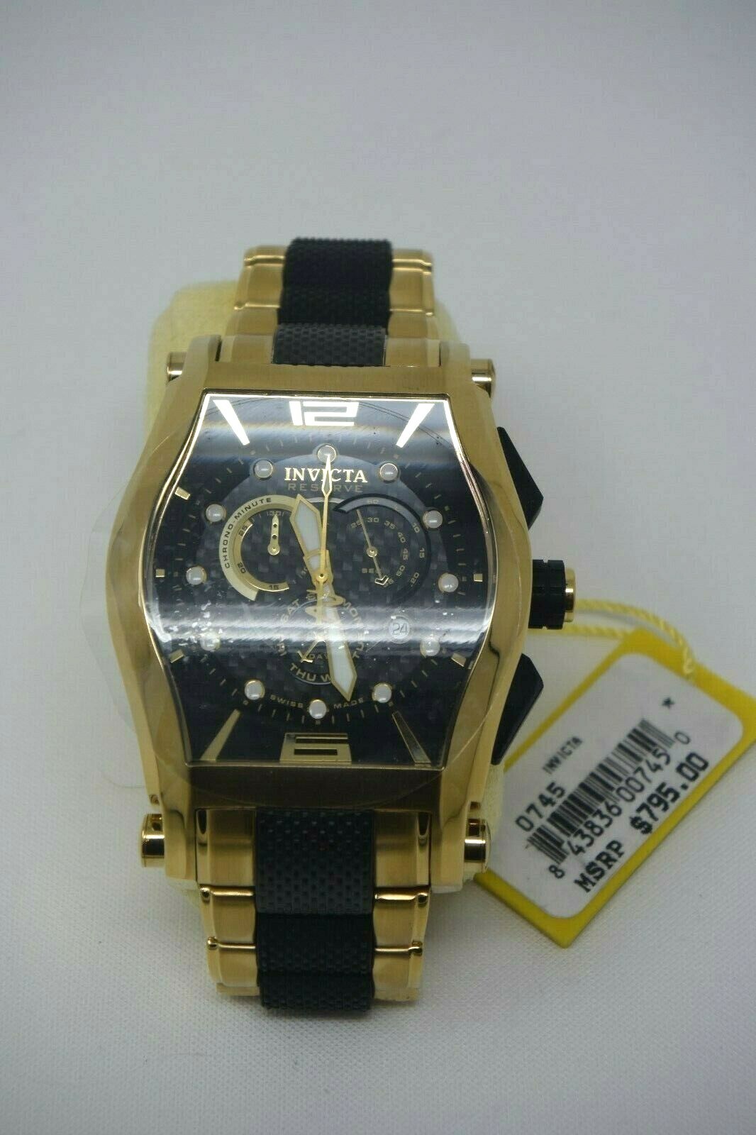 *SUPER RARE/NEW* Invicta 0745 Reserve 18K Gold Plated Swiss Men's Watch + Strap