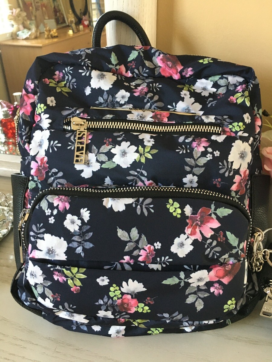 Steve Madden Floral Pink & Black Backpack Nylon/polyester Steve Madden Mini Nylon Backpack Purse, Black With Pink  main image 3