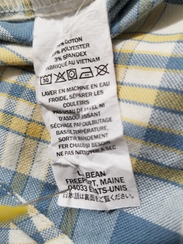 L.L Bean Regular Fit Flannel Button Down Shirt Large Mens Blue Tan Plaid Cotton - Picture 4 of 11