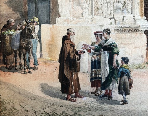 Italy " Velabrum Rome" Original Watercolor Painting on wove Paper. Signed. 1884 - Picture 11 of 15