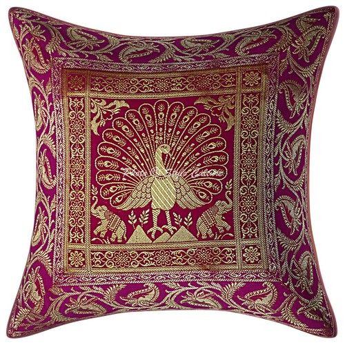 Peacock Brocade Cushion Cover Indian Handmade Throw Sofa Pillow Case Cover 12" - Picture 26 of 46