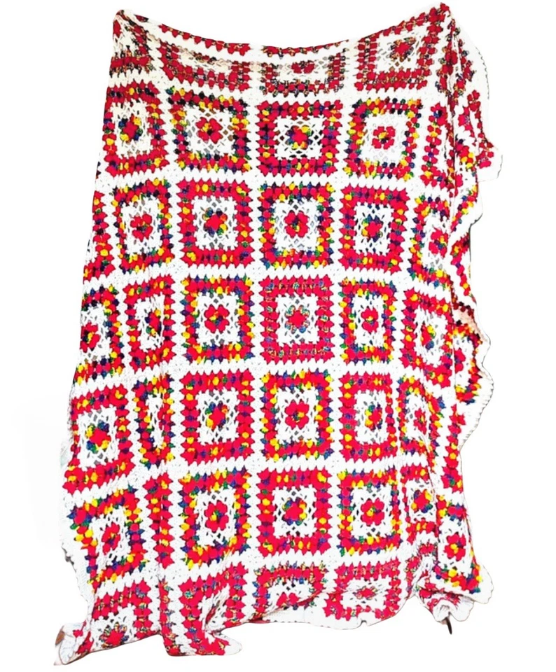 Винтажное вязаное крючком бабушкиное квадратное афганское одеяло ручной работы цветное бабушка 77 дюймов x 82 дюйма - Изображение 3 из 3