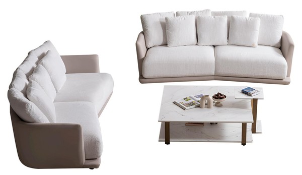 LuxuriöSes WeißEs Sofa-Set Designer 3-Sitzer Holz Couchtisch 3Tlg-image